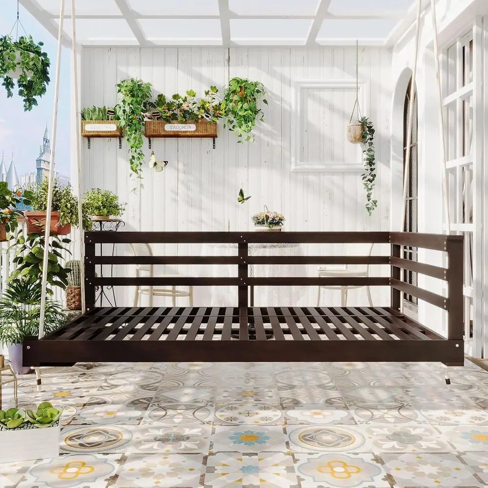 Hanging Acacia Wood Porch Swing Bed with Hemp Ropes, 350lb Capacity, Minimalist Open-Side Design for Patio, Backyard, or Garden,
Hanging Acacia Wood Porch Swing Bed with Hemp Ropes, 350lb Capacity, Minimalist Open-Side Design for Patio, Backyard, or Garden,