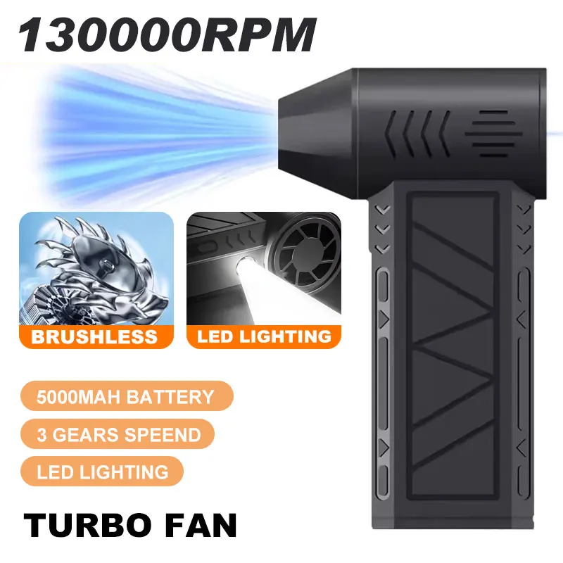 Мощный ручной электрический вентилятор 130000 об/мин, 3 скорости, воздуходувка с бесщеточным двигателем и LED-подсветкой, для дома, улицы и кемпинга
Мощный ручной электрический вентилятор 130000 об/мин, 3 скорости, воздуходувка с бесщеточным двигателем и LED-подсветкой, для дома, улицы и кемпинга