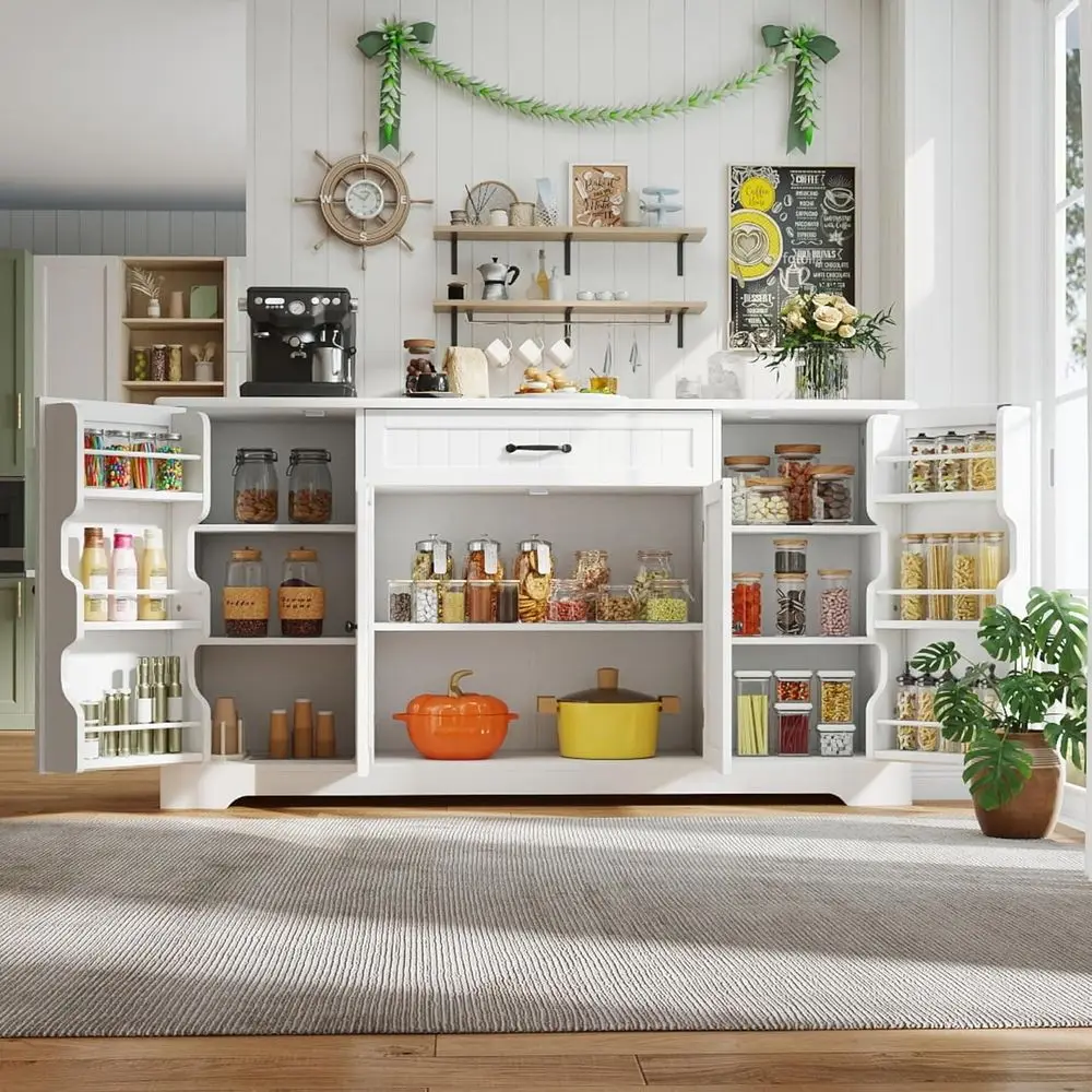 56-Inch White Kitchen Coffee Bar Cabinet with Storage, Doors, and Shelves for Kitchen, Bathroom, and Living Room
56-Inch White Kitchen Coffee Bar Cabinet with Storage, Doors, and Shelves for Kitchen, Bathroom, and Living Room