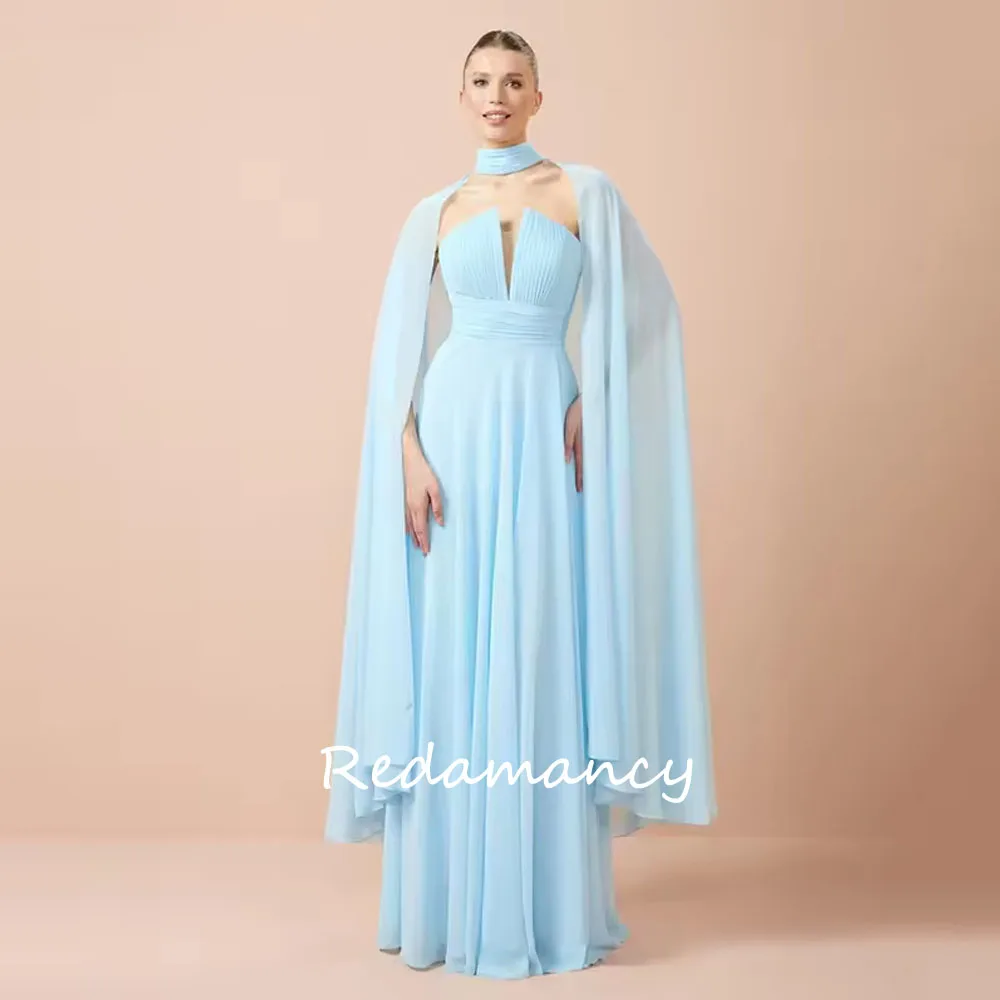 Redamancy Customized Light Blue Chiffon Evening Dress Strapless A-Line Party Dress Elegant 2025 Halter Sleeveless Prom Dress
Redamancy Customized Light Blue Chiffon Evening Dress Strapless A-Line Party Dress Elegant 2025 Halter Sleeveless Prom Dress