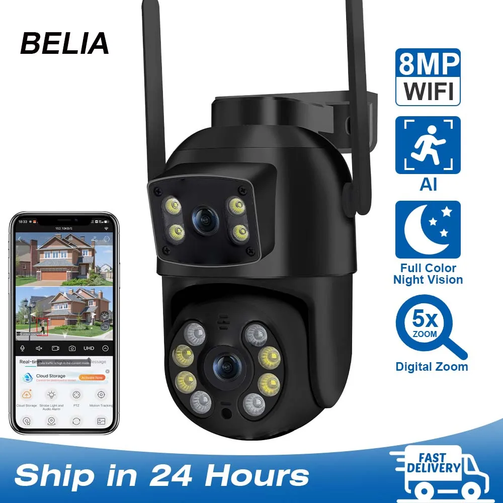 TAITAS 8MP 4K PTZ Wi-Fi камера с двумя объективами и двойными экранами AI Обнаружение человека Беспроводная уличная IP-камера видеонаблюдения
TAITAS 8MP 4K PTZ Wi-Fi камера с двумя объективами и двойными экранами AI Обнаружение человека Беспроводная уличная IP-камера видеонаблюдения