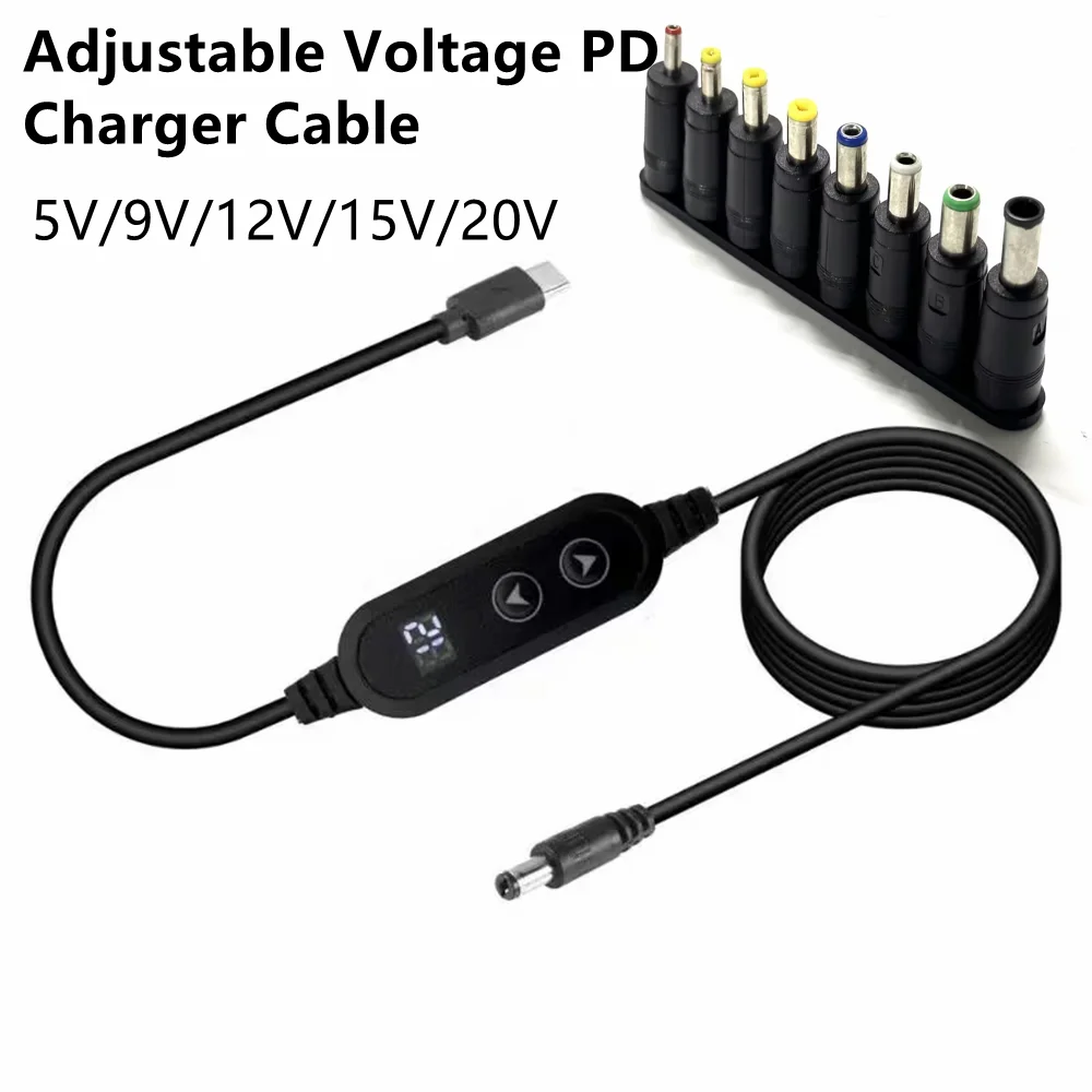 5-20V Adjustable Voltage PD Charger Cable Type-C to DC Male Charging Cord 5.5x2.1mm with 8 Kinds Different DC Connectors Adapter
5-20V Adjustable Voltage PD Charger Cable Type-C to DC Male Charging Cord 5.5x2.1mm with 8 Kinds Different DC Connectors Adapter