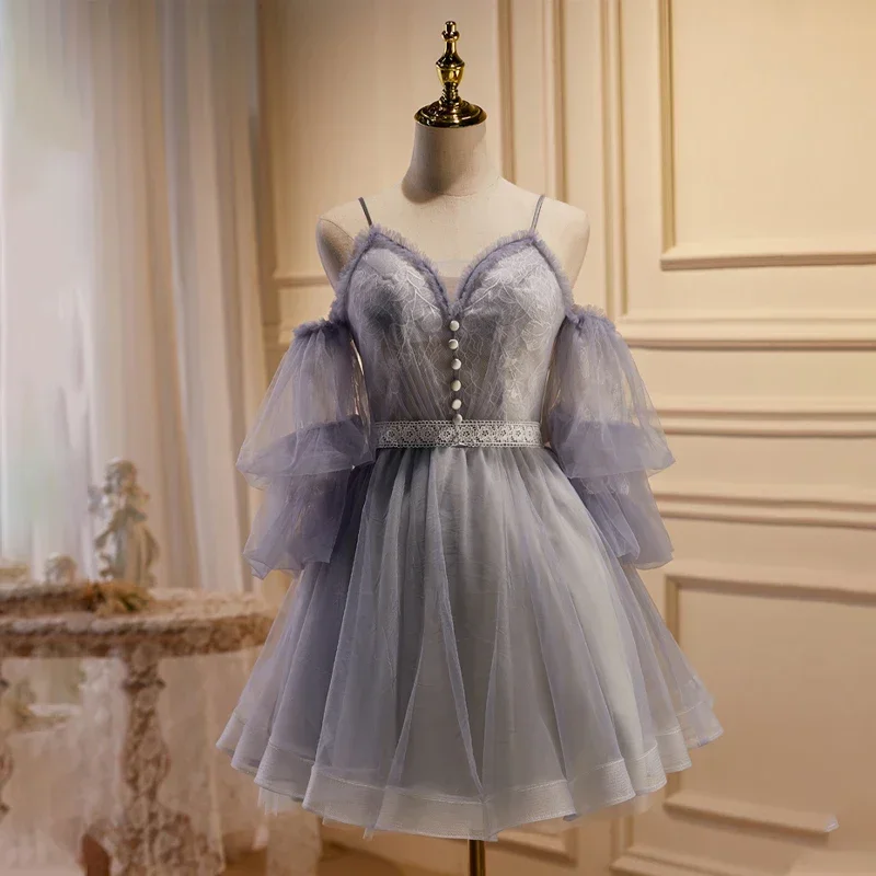 Customized Evening Dress Gray Lace Tulle V-Neck Short Sleeves Lace Up Pleat Knee Length A-Line Plus Size Women Party Formal Gown
Customized Evening Dress Gray Lace Tulle V-Neck Short Sleeves Lace Up Pleat Knee Length A-Line Plus Size Women Party Formal Gown