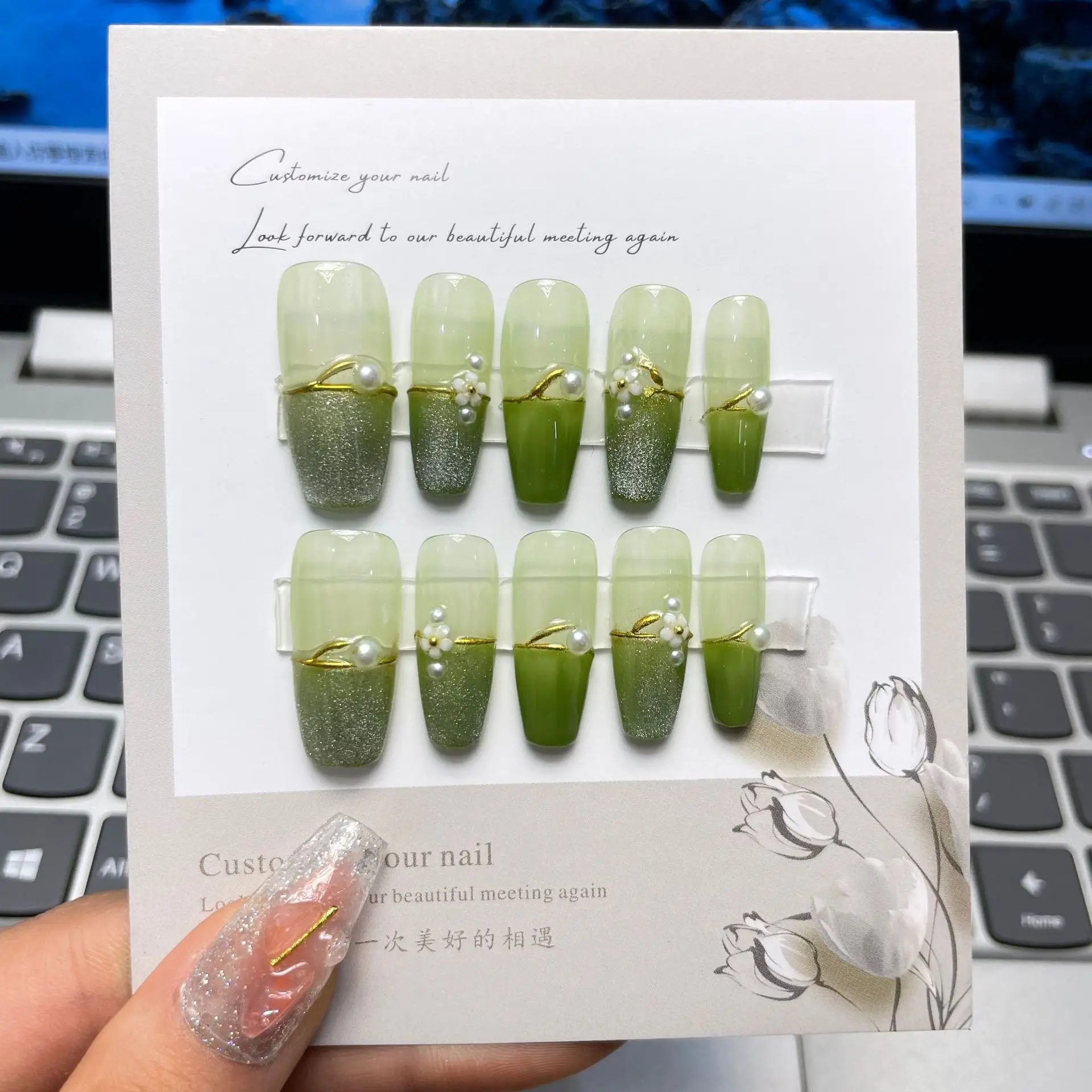 10 pcs Luxury Handmade Press on Nails Middle Ballet Matcha Design False Nails with 4-PIECE Tool Adhesive Nail Glue Tabs
10 pcs Luxury Handmade Press on Nails Middle Ballet Matcha Design False Nails with 4-PIECE Tool Adhesive Nail Glue Tabs