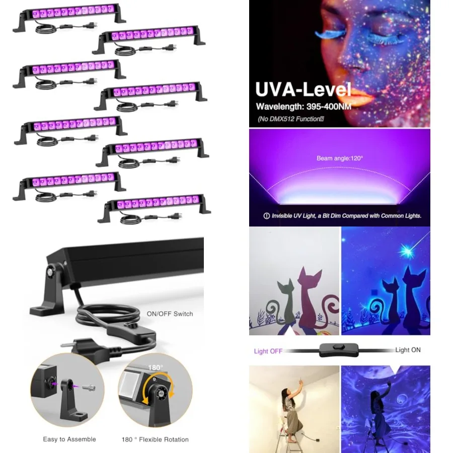 Pack 2W LED Black Lights, Blacklight Bars with Plug and Switch, Glow in The Dark Party Supplies for Halloween Decorations, Bedr
Pack 2W LED Black Lights, Blacklight Bars with Plug and Switch, Glow in The Dark Party Supplies for Halloween Decorations, Bedr