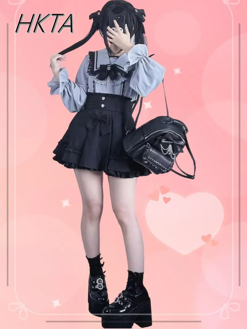 Japanese Mine Series Lace Splicing Navy Collar Blue Shirt Blouse Women Pleated Bow Waist Black Skirt Sets Girl Lolita Skirts
Japanese Mine Series Lace Splicing Navy Collar Blue Shirt Blouse Women Pleated Bow Waist Black Skirt Sets Girl Lolita Skirts