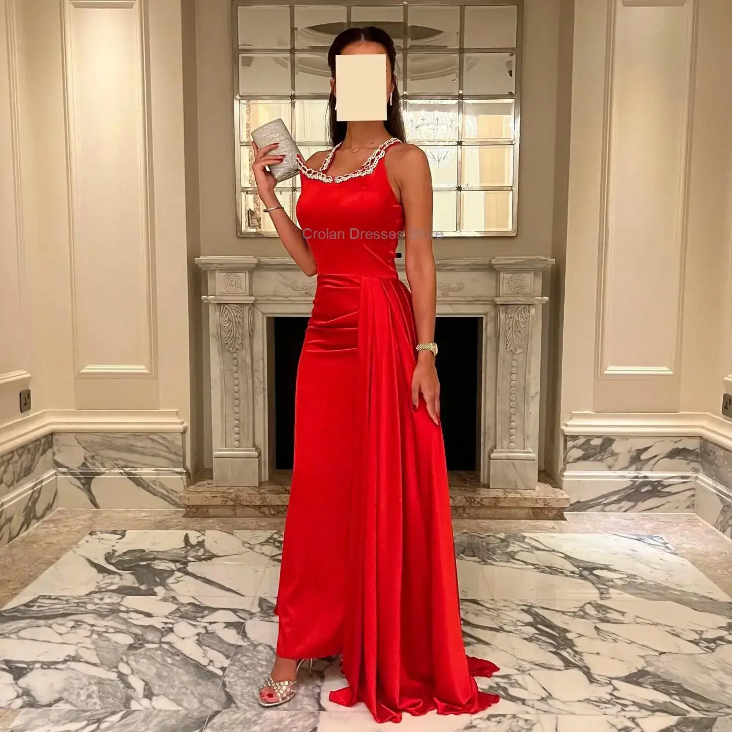 Crolan O Neck Crystal Prom Dress Sleeveless Ankle Length With Draped Criss-Cross Evening Dress Women Wedding Party Formal Gowns
Crolan O Neck Crystal Prom Dress Sleeveless Ankle Length With Draped Criss-Cross Evening Dress Women Wedding Party Formal Gowns