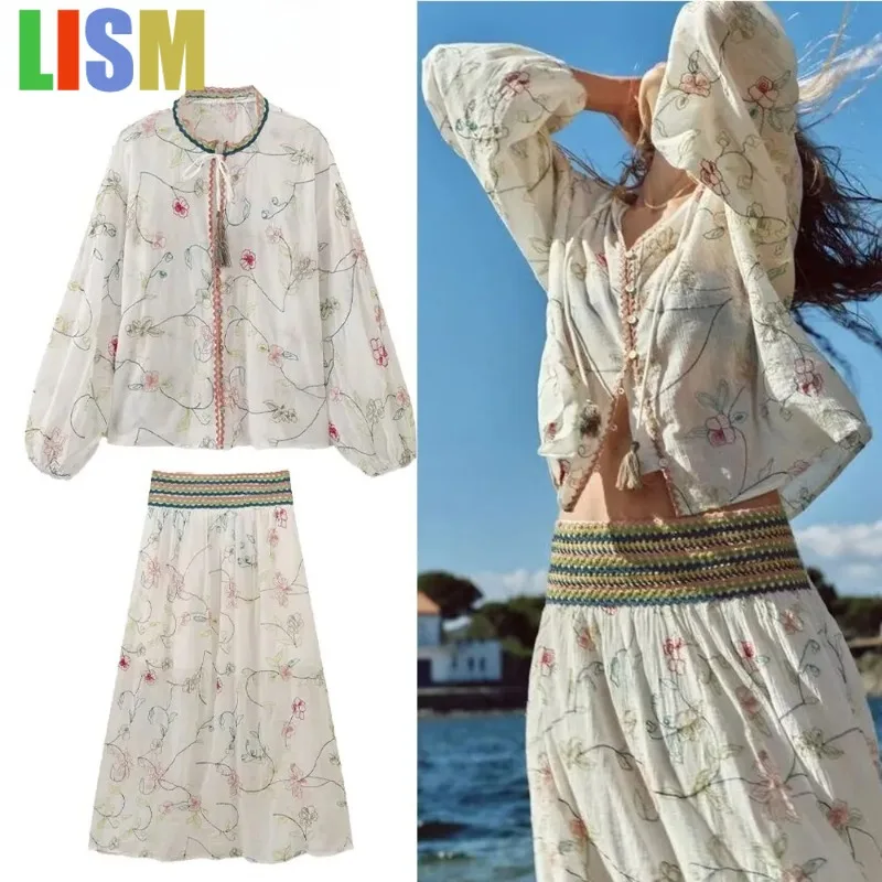 LISM winter woman outfit Fashion 2 Pieces Sets Villatic Cotton Floral Embroidery Shirt Midi Skirt Vintage Coordinates
LISM winter woman outfit Fashion 2 Pieces Sets Villatic Cotton Floral Embroidery Shirt Midi Skirt Vintage Coordinates