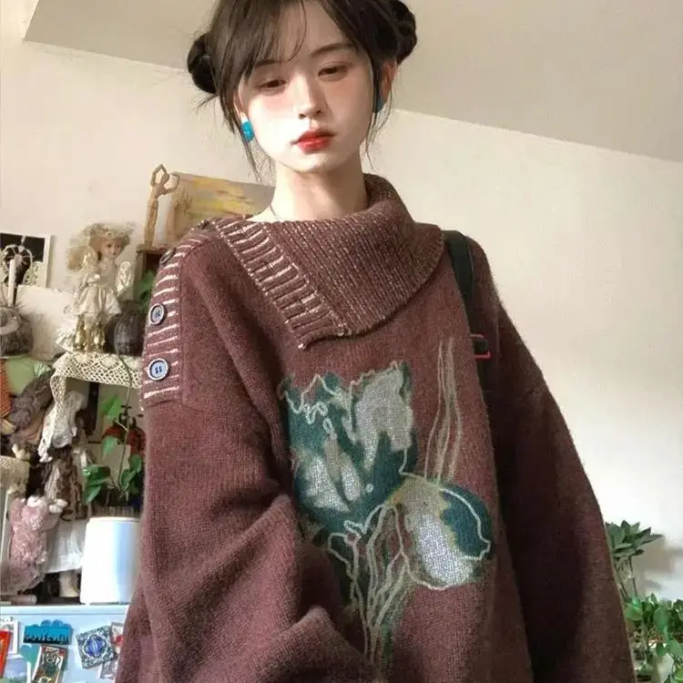 Korean Style Knitted Pullover Sweater Retro Irregular Slope Collar Girls Autumn Winter New Loose Slimming Lazy Style Top
Korean Style Knitted Pullover Sweater Retro Irregular Slope Collar Girls Autumn Winter New Loose Slimming Lazy Style Top