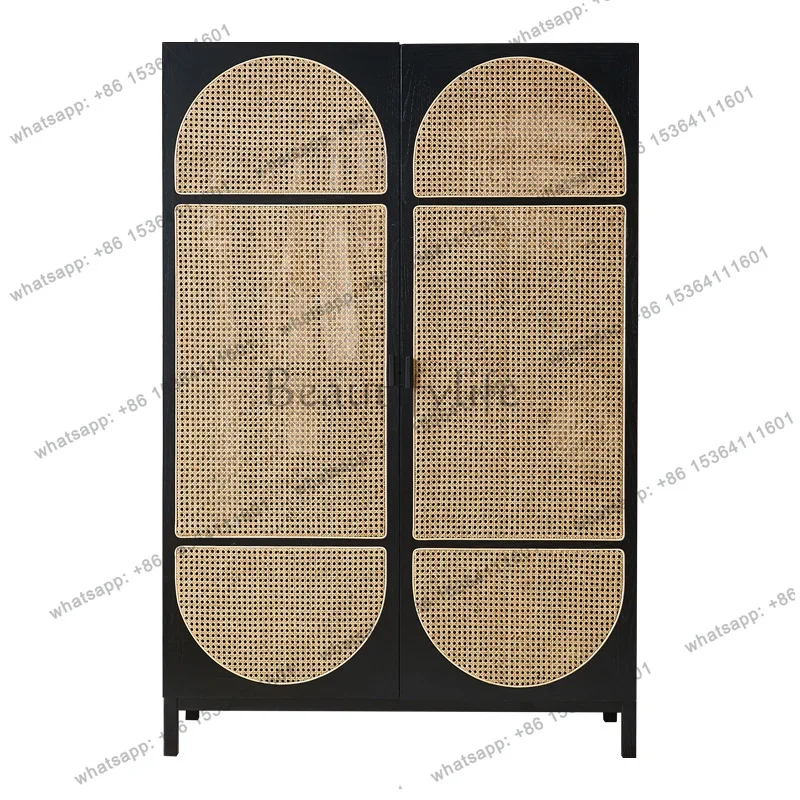 Nordic solid wood rattan wardrobe storage simple modern black cabinet double door
Nordic solid wood rattan wardrobe storage simple modern black cabinet double door