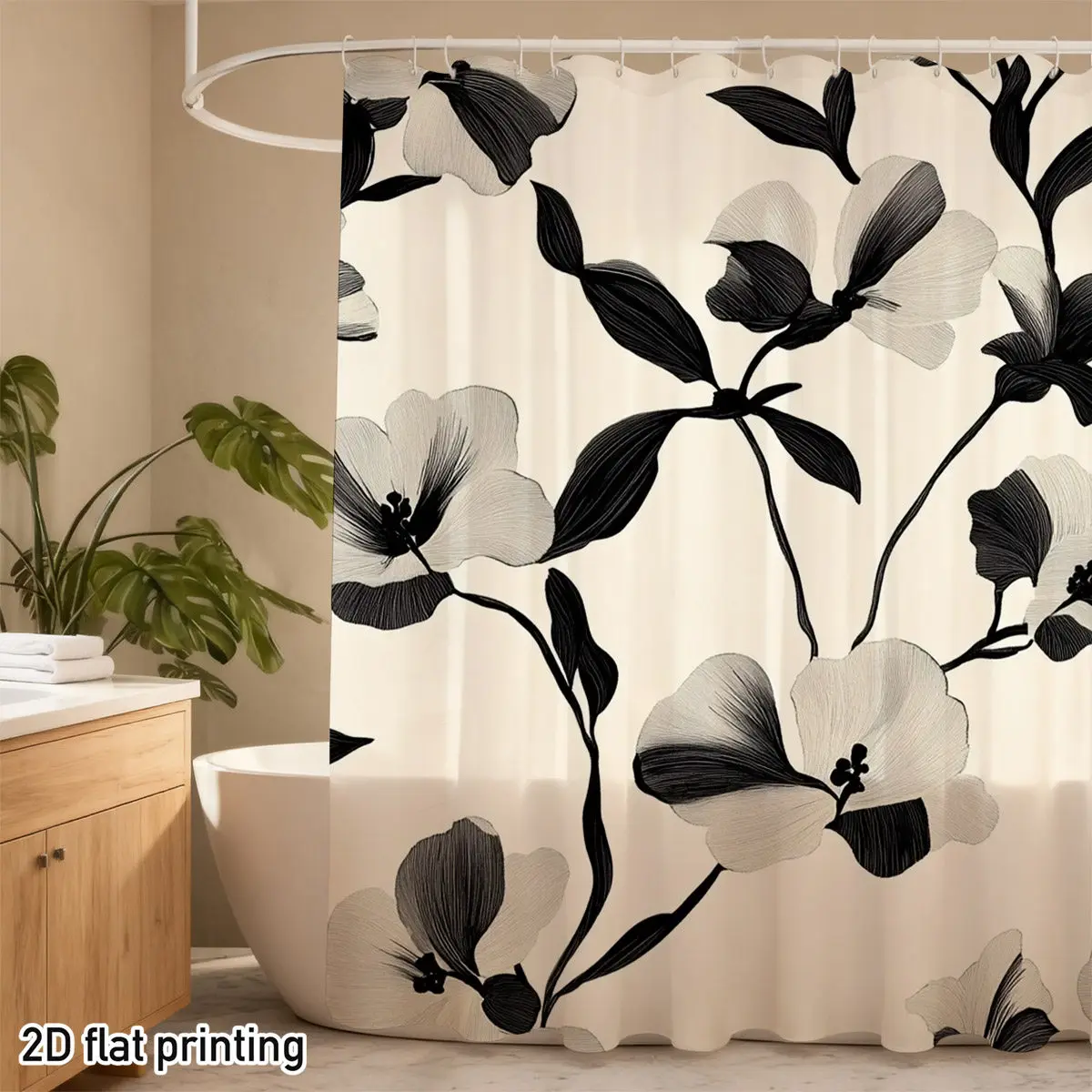 Black & White Floral Shower Curtain Cream Base Botanical Illustration Polyester Modern Bathroom Decor
Black & White Floral Shower Curtain Cream Base Botanical Illustration Polyester Modern Bathroom Decor