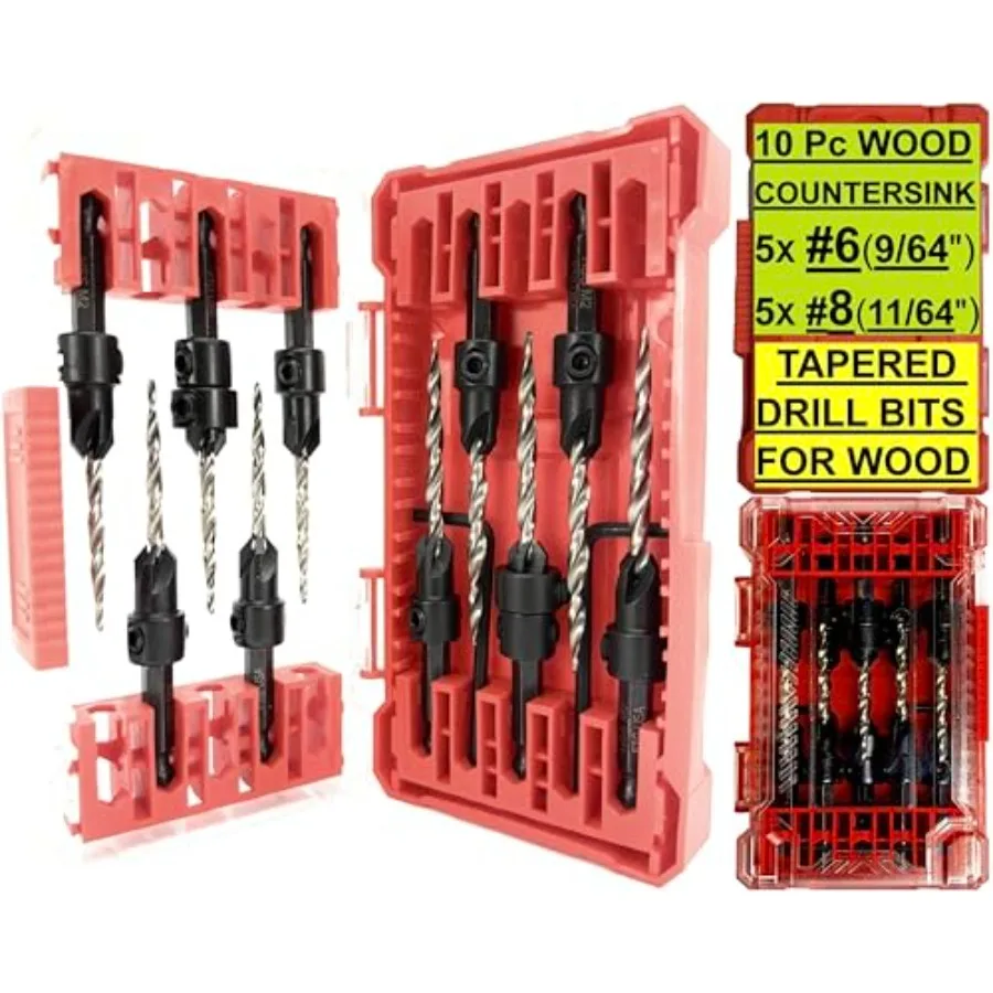5 Pc 9/64" 5 Pc (11/64") Countersink Drill Bit Set with Tapered Drill Bit for Woodworking 2 Pc Depth Stop 2 Hex Wrench in Stora
5 Pc 9/64" 5 Pc (11/64") Countersink Drill Bit Set with Tapered Drill Bit for Woodworking 2 Pc Depth Stop 2 Hex Wrench in Stora