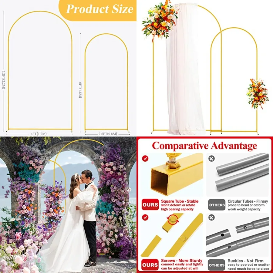 Metal Arch Backdrop Stand Wedding Arch Stand Set of 2 7.2FT/6FT Square Arched Frame for Birthday Party Graduation Ceremony Deco
Metal Arch Backdrop Stand Wedding Arch Stand Set of 2 7.2FT/6FT Square Arched Frame for Birthday Party Graduation Ceremony Deco