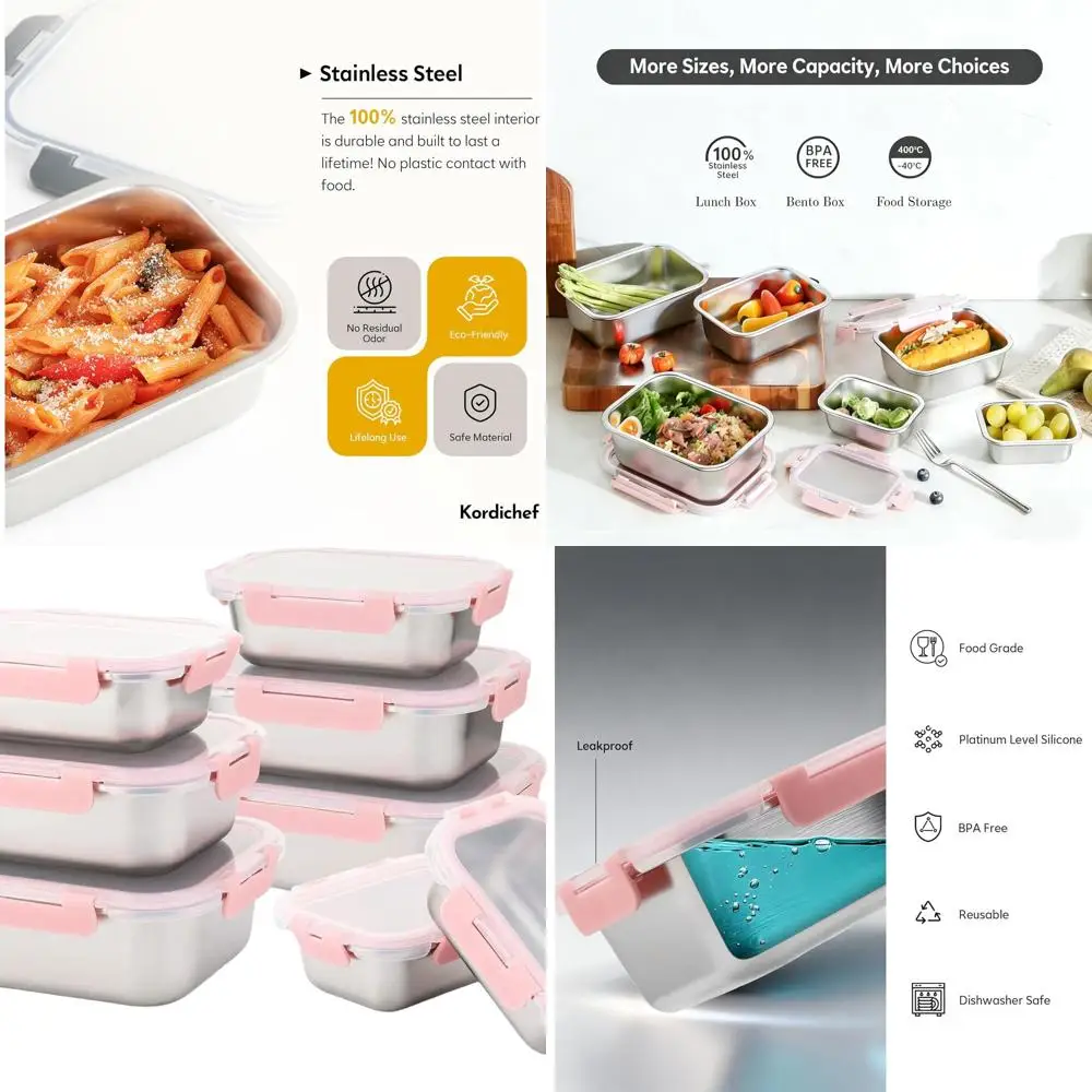4-Piece Stainless Steel Leakproof Lunch Box Set - Stackable, Dishwasher Safe, Pink Bento Boxes for Work & Travel (58/41/24/14 Oz
4-Piece Stainless Steel Leakproof Lunch Box Set - Stackable, Dishwasher Safe, Pink Bento Boxes for Work & Travel (58/41/24/14 Oz