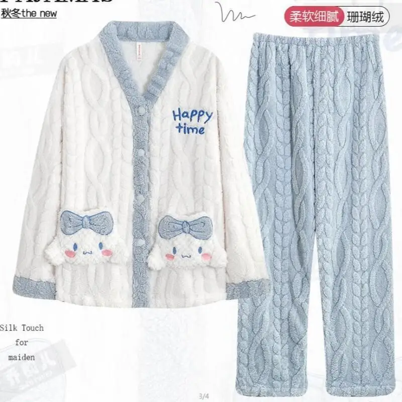 Cartoon Women Cardigan Pajamas Set Cinnamoroll Coral Fleece Girl Homewear Sweet Warm Thickened Autumn Winter Sanrio Nightwear
Cartoon Women Cardigan Pajamas Set Cinnamoroll Coral Fleece Girl Homewear Sweet Warm Thickened Autumn Winter Sanrio Nightwear