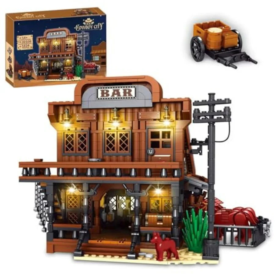 Western Bar Modular Building Set for Adults: Wooden, Brown, 1834 PCS with LED Lights Cowboy Cabin Theme
Western Bar Modular Building Set for Adults: Wooden, Brown, 1834 PCS with LED Lights Cowboy Cabin Theme