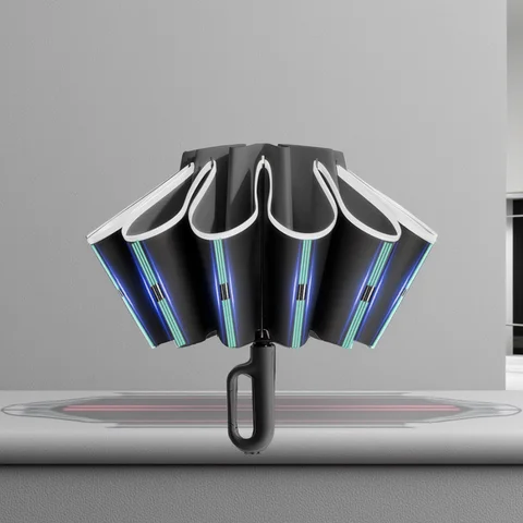 Paraguas plegable inverso totalmente automático con hebilla de 60K para hombres y mujeres con paraguas UV con raya reflectante a prueba de viento