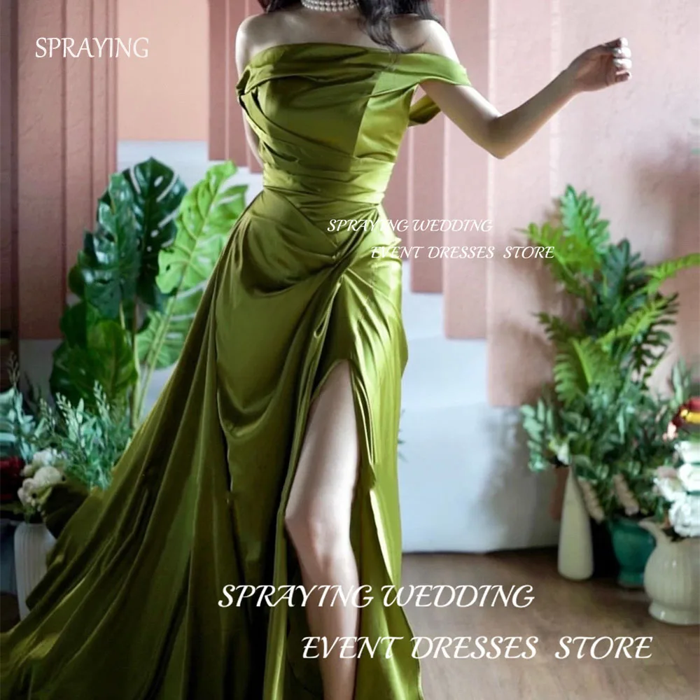 SPRAYING Exquisite Green Satin Evening Dresses Strapless Pleats Side High Slit Party Dress Floor-Length Formal Gowns
SPRAYING Exquisite Green Satin Evening Dresses Strapless Pleats Side High Slit Party Dress Floor-Length Formal Gowns