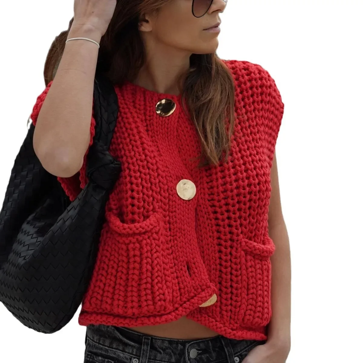2025 Fall Clothes Korean Fashion Sweater Vests Women V Neck Blue Button-Up Front Pockets Sleeveless Cable Knit Cardigan Vest Red
2025 Fall Clothes Korean Fashion Sweater Vests Women V Neck Blue Button-Up Front Pockets Sleeveless Cable Knit Cardigan Vest Red