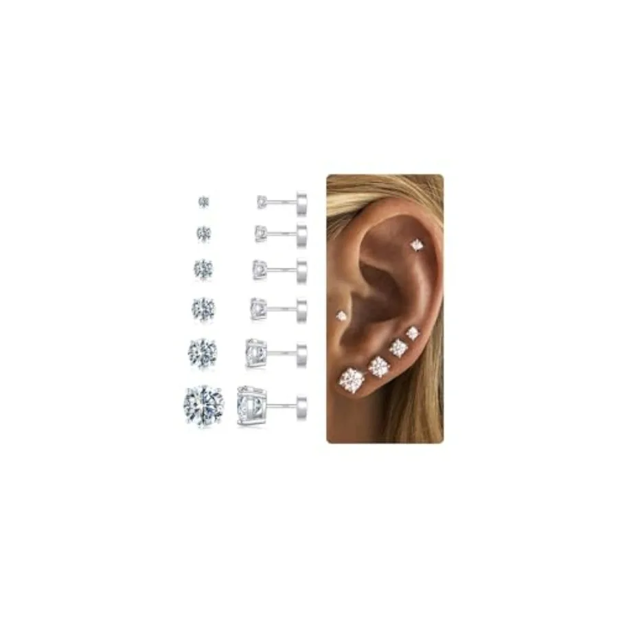 6 Pairs Hypoallergenic Silver Flat Back Earrings for Women, Stud Cartilage Earrings for Sensitive Ears Cubic Zirconia Ball Earr
6 Pairs Hypoallergenic Silver Flat Back Earrings for Women, Stud Cartilage Earrings for Sensitive Ears Cubic Zirconia Ball Earr