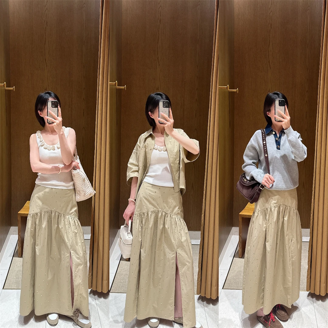 French Style S Shirt Halter Skirt Set Khaki Rhinestone Long Dress Spring Collection Women's Cotton Collar Button up Skirt
French Style S Shirt Halter Skirt Set Khaki Rhinestone Long Dress Spring Collection Women's Cotton Collar Button up Skirt