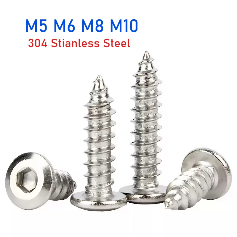 304 Stianless Steel M5 M6 M8 M10 Hexagon Hex Socket Hypotenuse Flat Head Ultra Thin Flat Wafer Head Self Tapping Wood Screw
304 Stianless Steel M5 M6 M8 M10 Hexagon Hex Socket Hypotenuse Flat Head Ultra Thin Flat Wafer Head Self Tapping Wood Screw