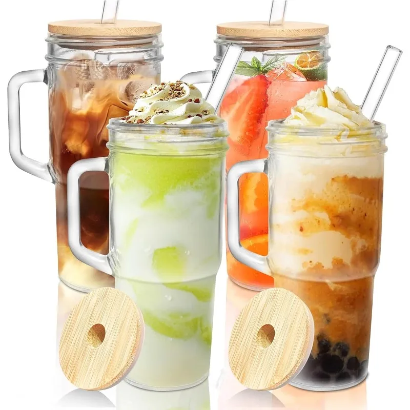 Glass Cups with Lids and Straws 4 Packs - 24oz Glass Tumbler with Handle, Mason Jar with Lid and Straw -Wide Mouth
Glass Cups with Lids and Straws 4 Packs - 24oz Glass Tumbler with Handle, Mason Jar with Lid and Straw -Wide Mouth