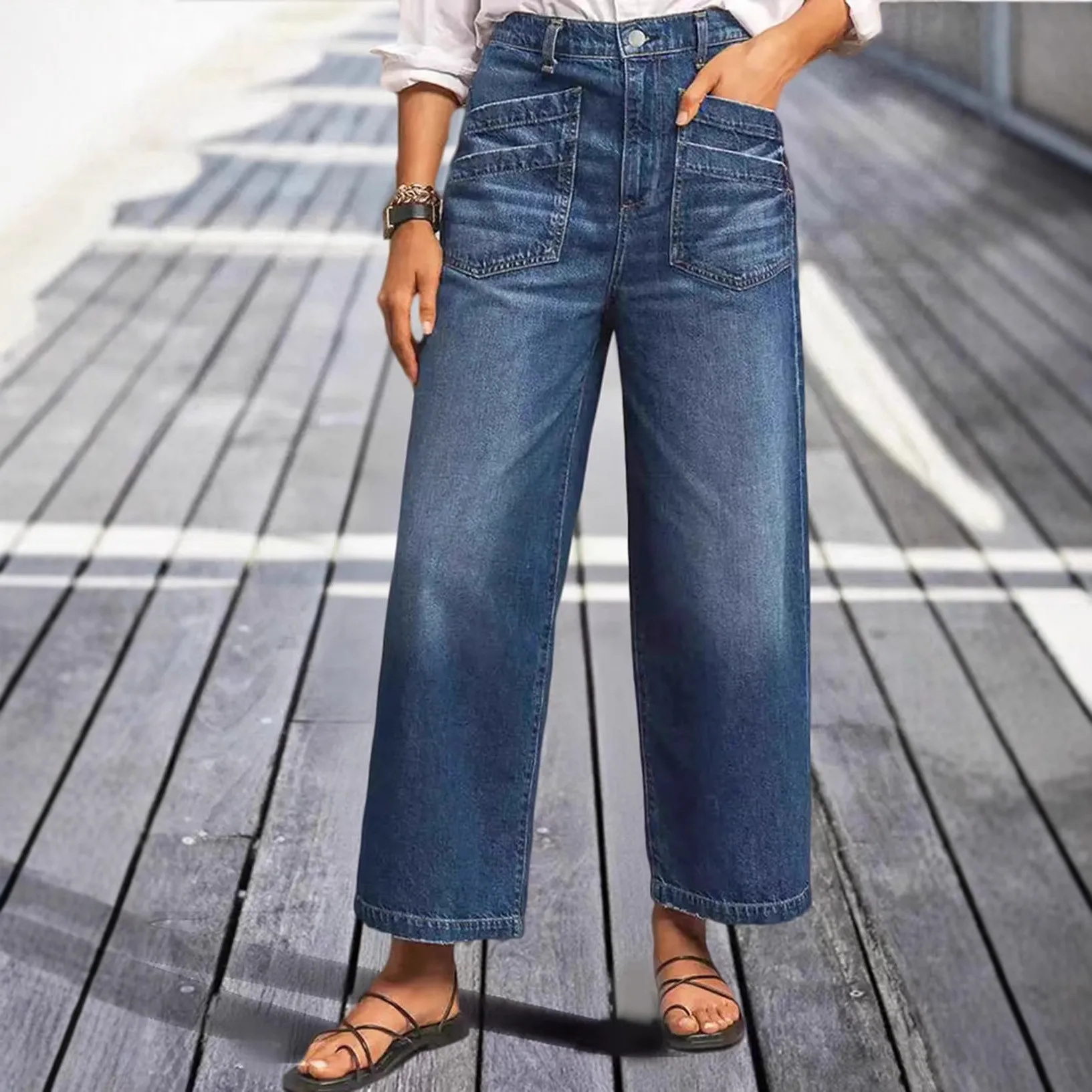 Women Baggy Jeans Cotton Mid Waist Denim Pants Wide Leg Button Denim Jeans Mid Rise Straight Cut Medium Wash Blue Jeans Pants
Women Baggy Jeans Cotton Mid Waist Denim Pants Wide Leg Button Denim Jeans Mid Rise Straight Cut Medium Wash Blue Jeans Pants