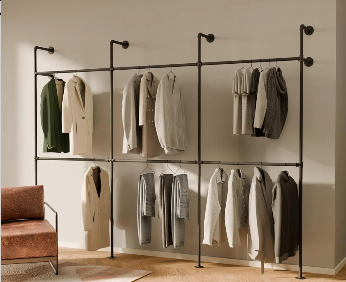Industrial pipe clothing rack metal black - Wall mounted clothes racks for hanging clothes - Modern walk in closet - KIM III DOU
Industrial pipe clothing rack metal black - Wall mounted clothes racks for hanging clothes - Modern walk in closet - KIM III DOU