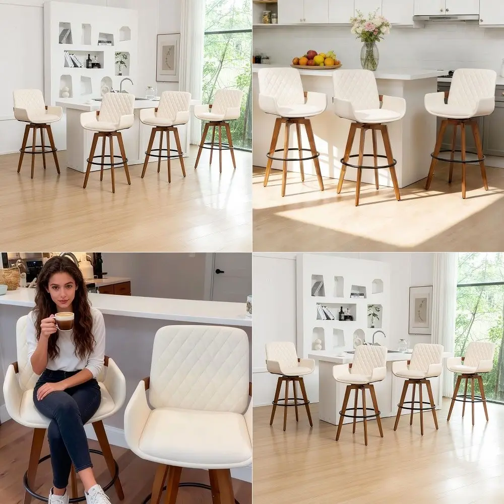 Height Bar Stools Set of 4, 30 Inch Mid Century Modern Barstools Upholstered PU Leather Swivel Bar Stools with Arms and Back fo
Height Bar Stools Set of 4, 30 Inch Mid Century Modern Barstools Upholstered PU Leather Swivel Bar Stools with Arms and Back fo
