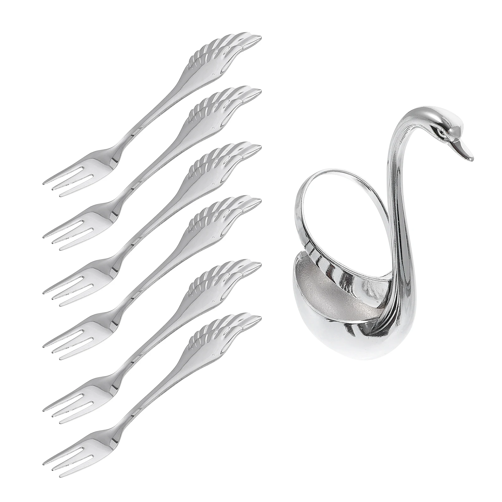 1 set Stainless Steel Swan Dinnerware Set With 6 Fruit Forks Creative Cutlery Holder For Dessert Flatware Kitchen Bar Decor
1 set Stainless Steel Swan Dinnerware Set With 6 Fruit Forks Creative Cutlery Holder For Dessert Flatware Kitchen Bar Decor