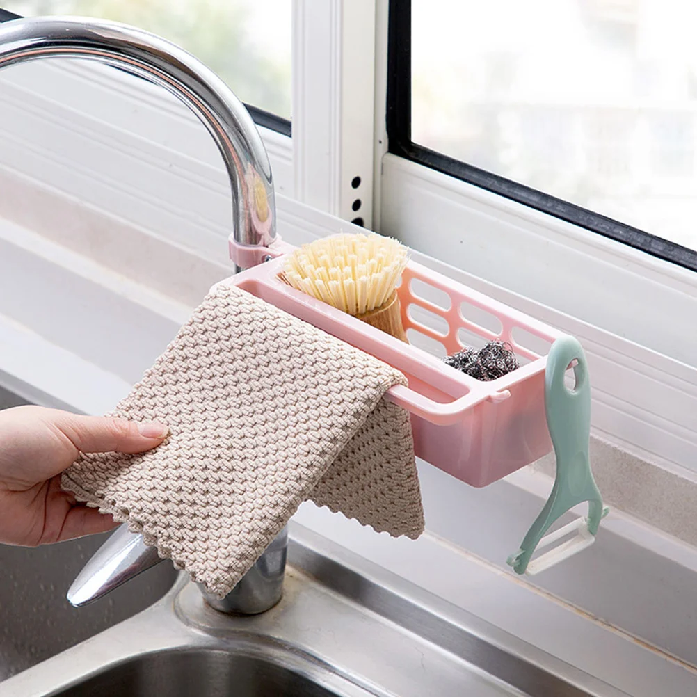Drain Rack For Sink Storage Holder Multi-Function Faucet Clip Double Layer Reinforced Pp Material Rotating Hook Design
