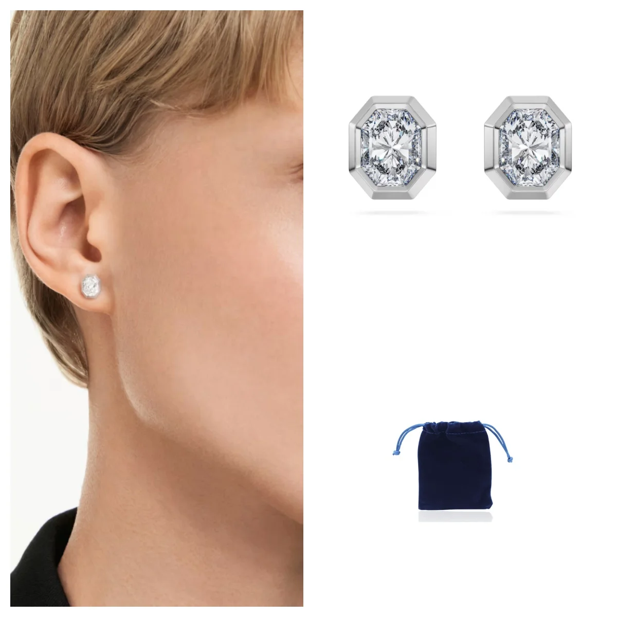 Octagon Earrings. Total weight 1.0 carat lab-grown diamonds, octagonal shape, 18K white gold.
Octagon Earrings. Total weight 1.0 carat lab-grown diamonds, octagonal shape, 18K white gold.