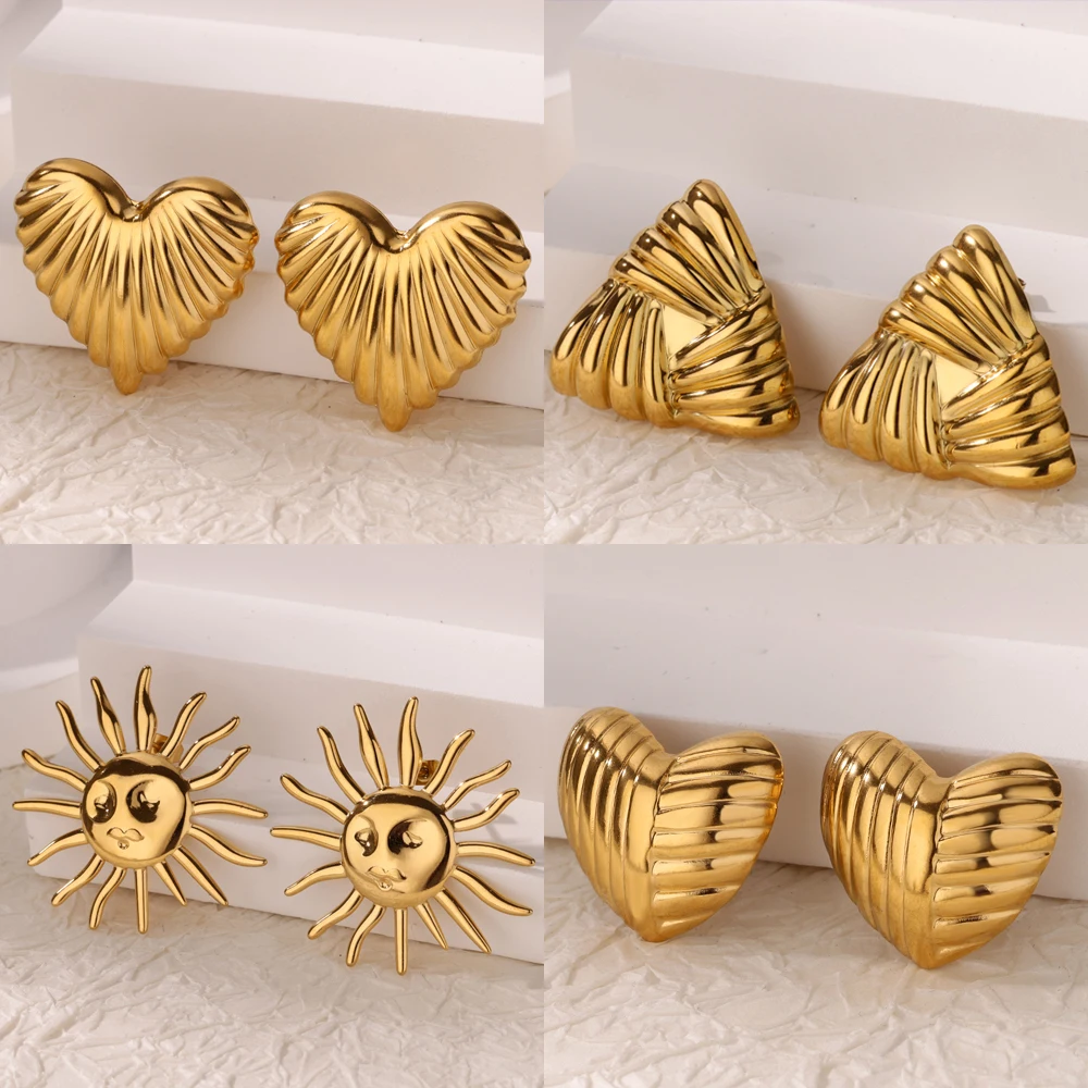 Stripe Chunky Heart Stud Earrings for Women Gold Color Stainless Steel Earrings 2025 New in Ear Jewelry Accessories aretes mujer
Stripe Chunky Heart Stud Earrings for Women Gold Color Stainless Steel Earrings 2025 New in Ear Jewelry Accessories aretes mujer