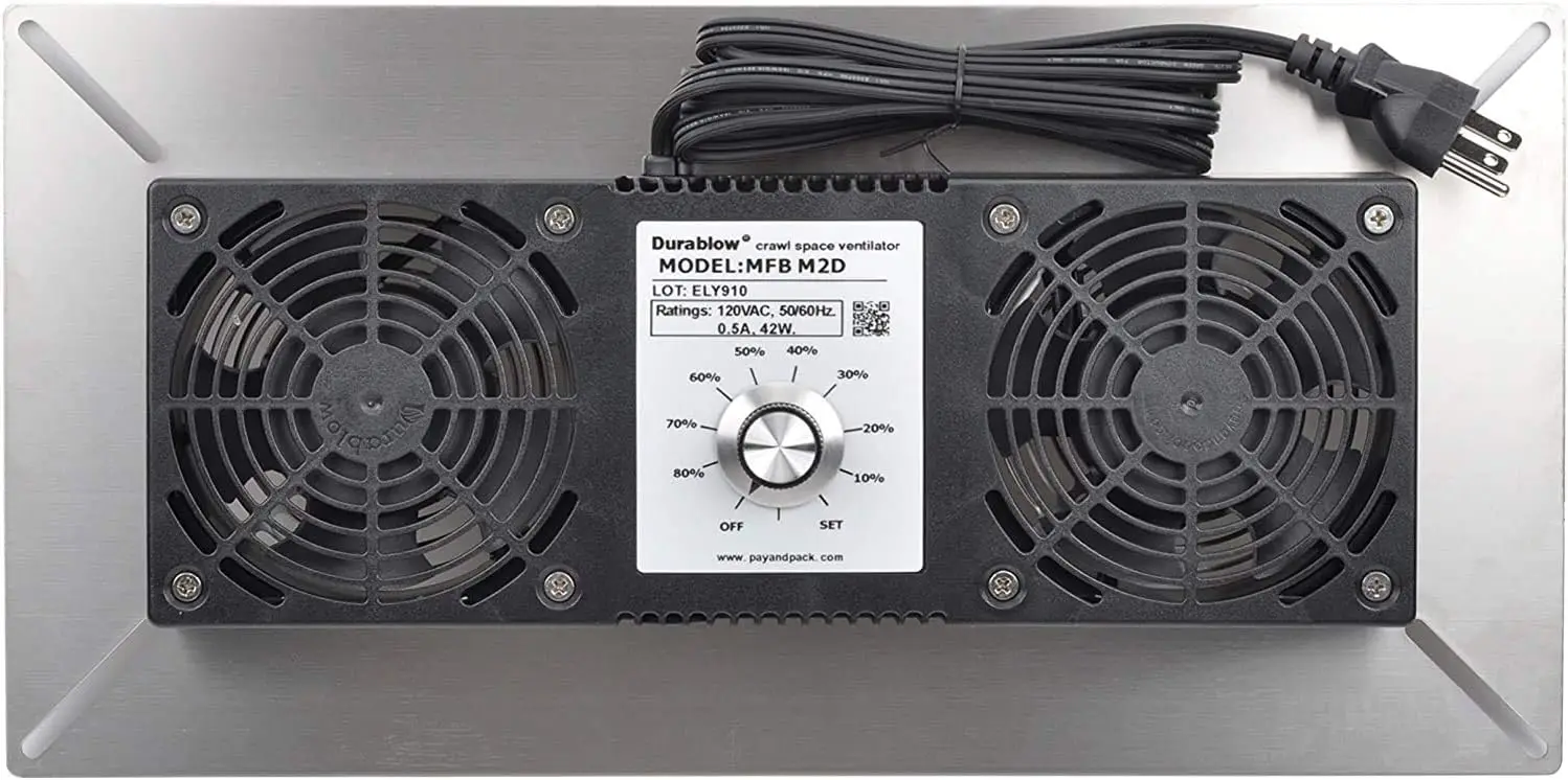 220 CFM Stainless Steel Crawl Space Vent Fan with Dehumidistat & Thermostat, Dual Fans for Radon Mitigation
220 CFM Stainless Steel Crawl Space Vent Fan with Dehumidistat & Thermostat, Dual Fans for Radon Mitigation