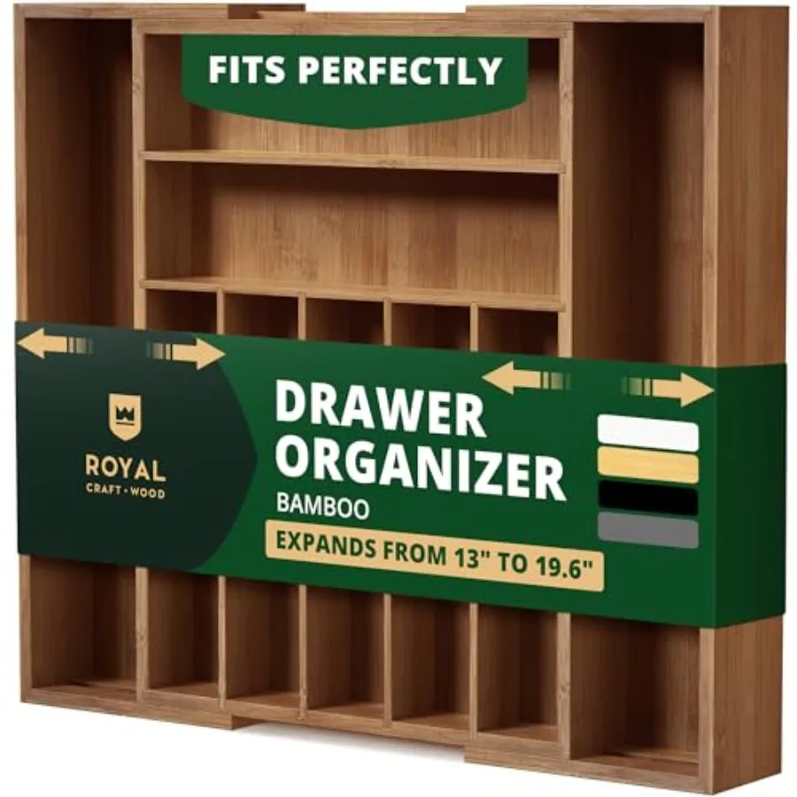 Luxury Bamboo Kitchen Drawer Organizer - Silverware Organizer - Utensil Holder and Cutlery Tray with Grooved Drawer Dividers fo
Luxury Bamboo Kitchen Drawer Organizer - Silverware Organizer - Utensil Holder and Cutlery Tray with Grooved Drawer Dividers fo