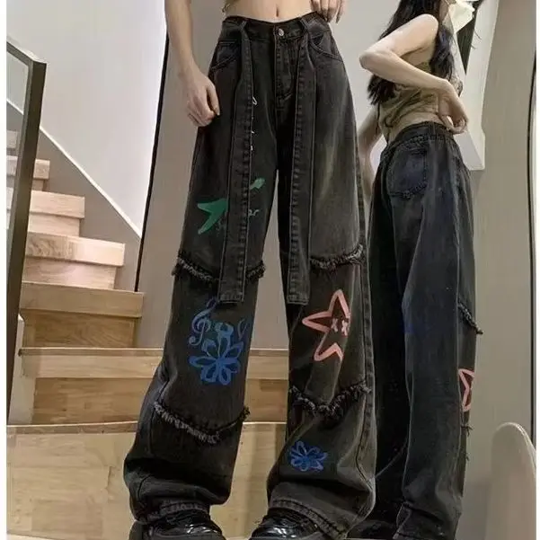 Tassel Printed High Waist Straight Jeans American Retro Streetwear Trousers Women'S Casual Loose Wide Leg Denim Trousers
Tassel Printed High Waist Straight Jeans American Retro Streetwear Trousers Women'S Casual Loose Wide Leg Denim Trousers