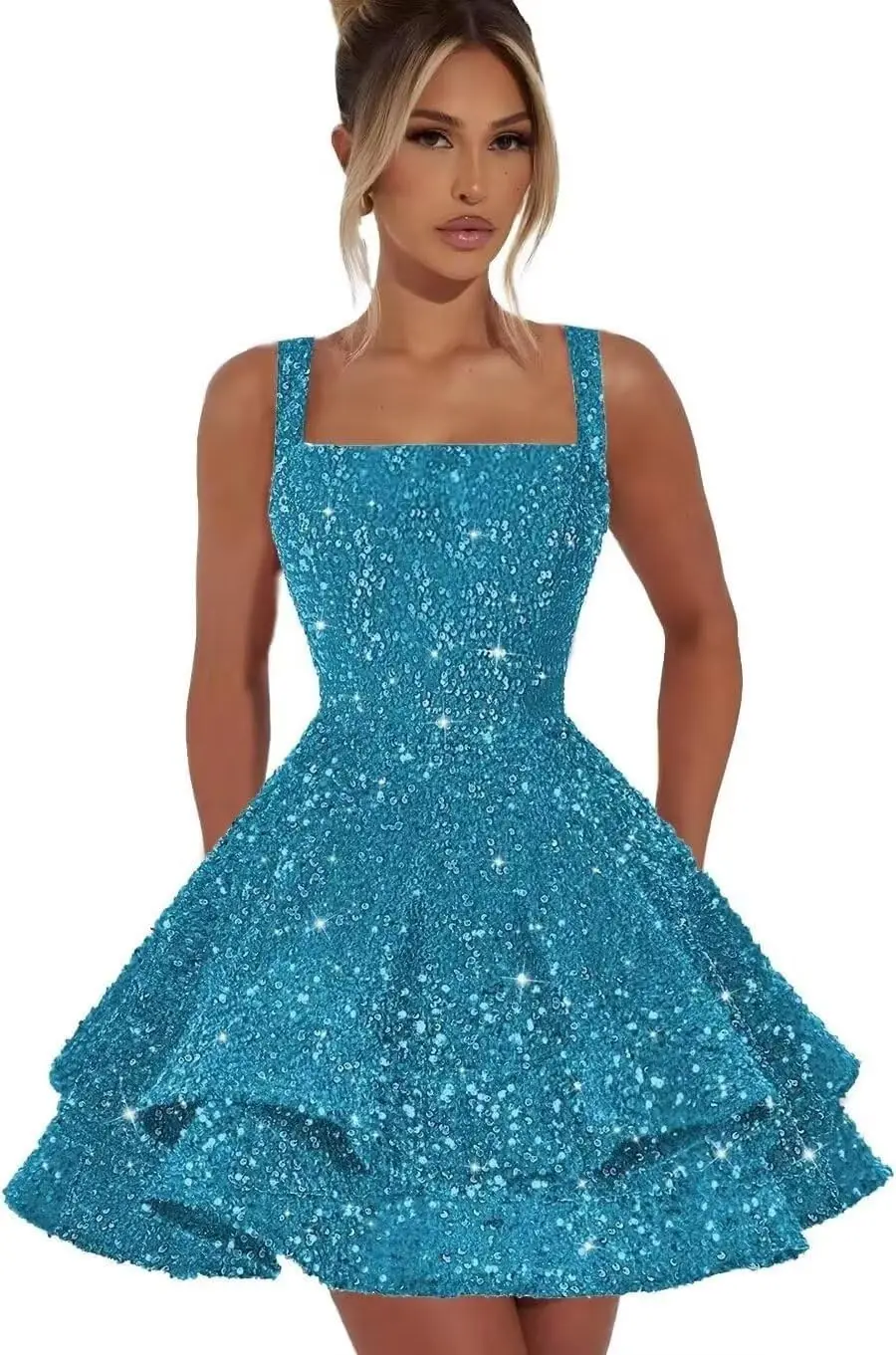 Square Neck Homecoming Dresses Short 2026 A-line Layered Sparkly Sequin Sweet Cocktail Dress for Women with Straps Party Dresses
Square Neck Homecoming Dresses Short 2026 A-line Layered Sparkly Sequin Sweet Cocktail Dress for Women with Straps Party Dresses