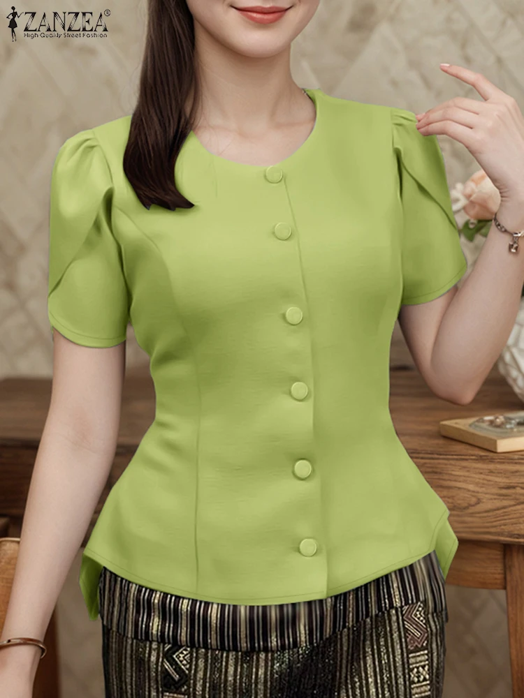 ZANZEA Women Fashon Asymmetrical Hem Shirts 2025 Summer O-Neck Button Up Fitted Waist Chemises Femme Office Streetwear Tops
ZANZEA Women Fashon Asymmetrical Hem Shirts 2025 Summer O-Neck Button Up Fitted Waist Chemises Femme Office Streetwear Tops