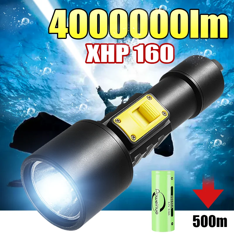4000000LM высокой мощности светодиодный дайвинг фонарь водонепроницаемый профессиональный дайвинг факел XHP160 супер яркий подводный 500м дайвинг факел
4000000LM высокой мощности светодиодный дайвинг фонарь водонепроницаемый профессиональный дайвинг факел XHP160 супер яркий подводный 500м дайвинг факел