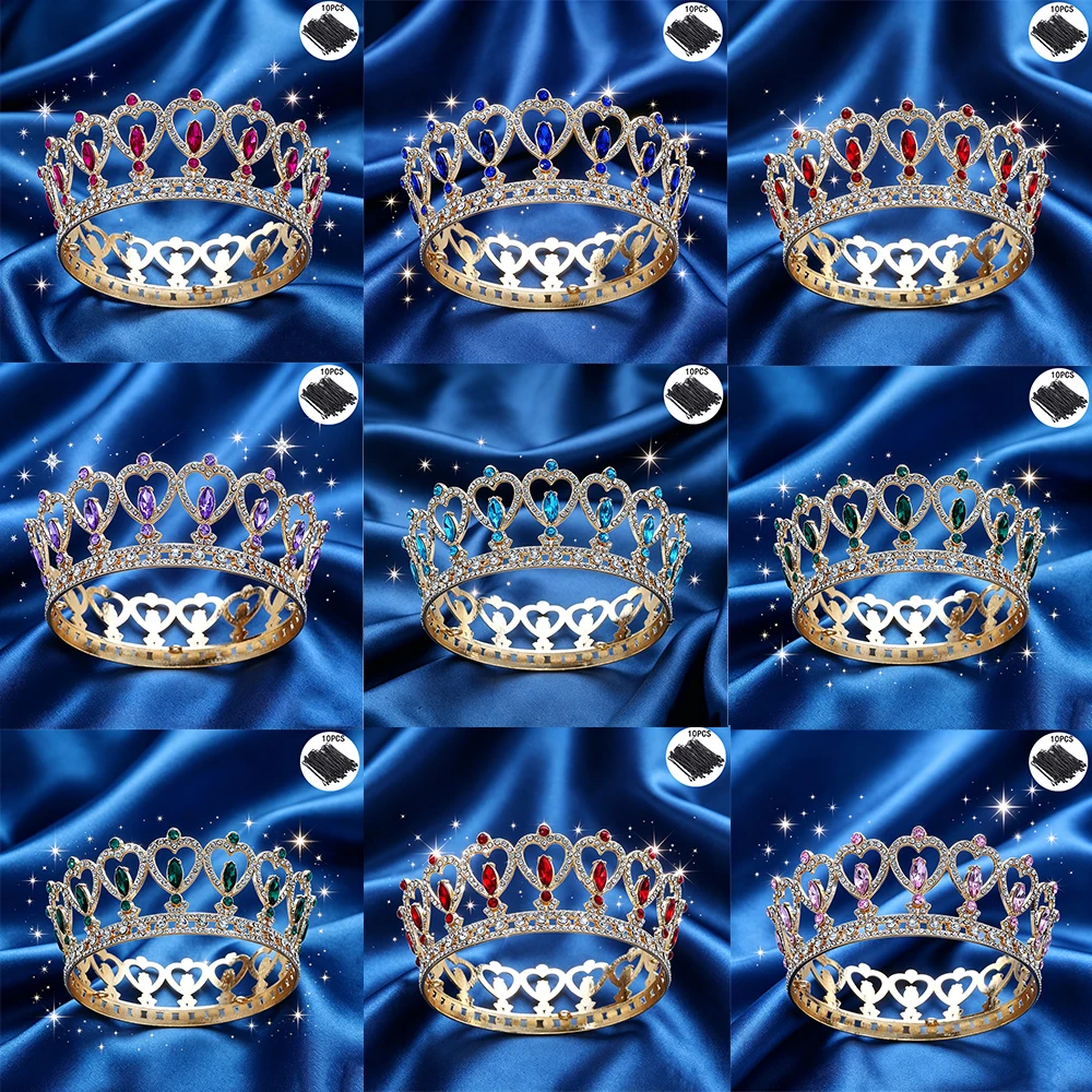 Fashion Gold Full Round Crown Rhinestone Heart Tiara with 10Pcs Bobby Pins Elegant Royal Headpiece for Wedding Prom Parties
Fashion Gold Full Round Crown Rhinestone Heart Tiara with 10Pcs Bobby Pins Elegant Royal Headpiece for Wedding Prom Parties
