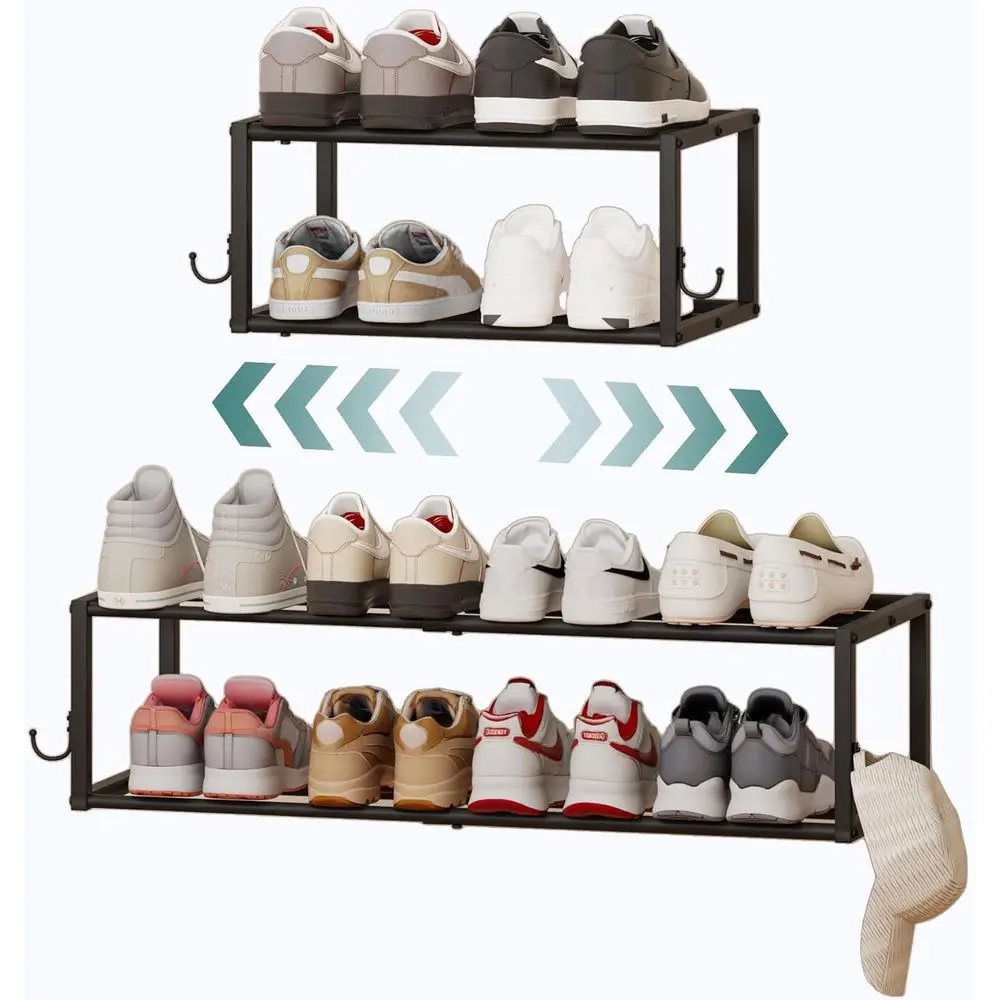 2 Pack Wall Mounted Shoe Rack, Holds 12 Pairs, Adjustable Organizer for Entryway, Closet, Small Spaces
2 Pack Wall Mounted Shoe Rack, Holds 12 Pairs, Adjustable Organizer for Entryway, Closet, Small Spaces