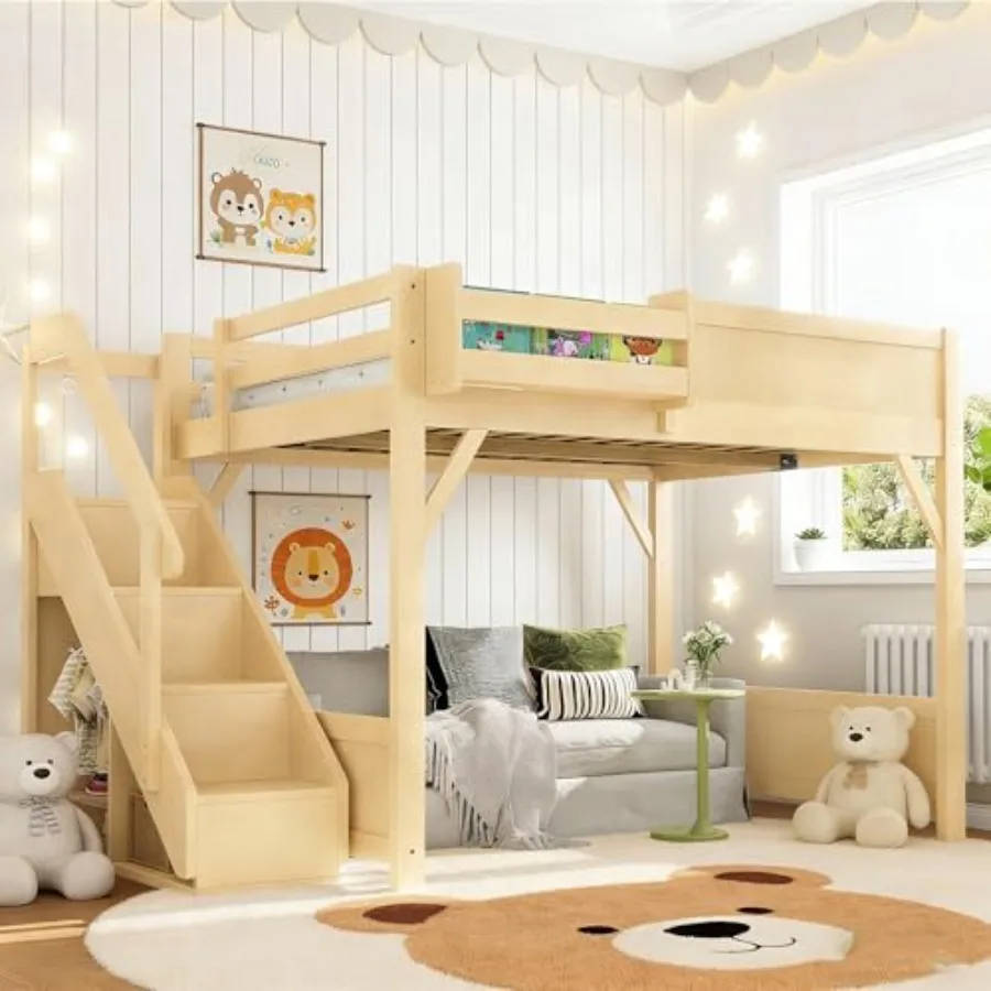 Size Loft Bed with Stairs and Wardrobe, Solid Wood Loft Bed Frame Size with Bookshelf for,Boys, Girls, Space Saving
Size Loft Bed with Stairs and Wardrobe, Solid Wood Loft Bed Frame Size with Bookshelf for,Boys, Girls, Space Saving