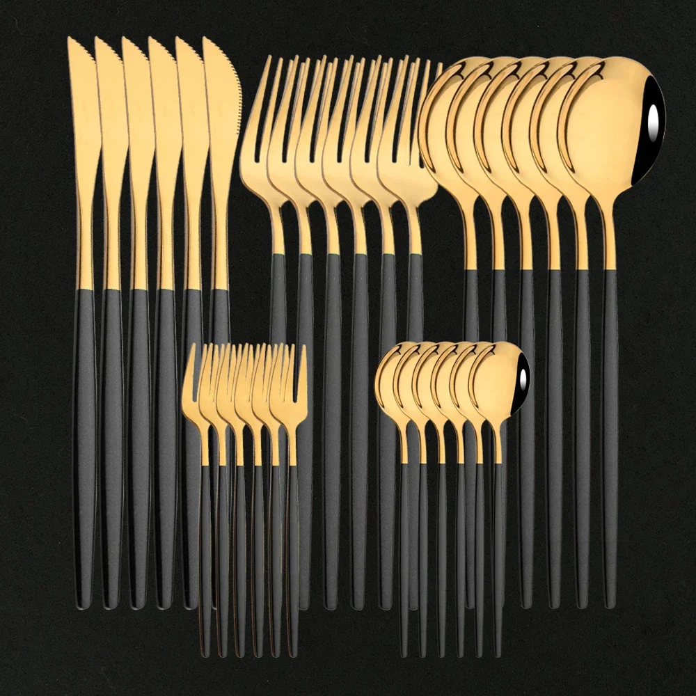 30Pcs/Set Stainless Steel Dinner Black Gold Dinnerware Set Knife Fruit Fork Spoon Cutlery Set Kitchen Tableware Silverware Sets
30Pcs/Set Stainless Steel Dinner Black Gold Dinnerware Set Knife Fruit Fork Spoon Cutlery Set Kitchen Tableware Silverware Sets