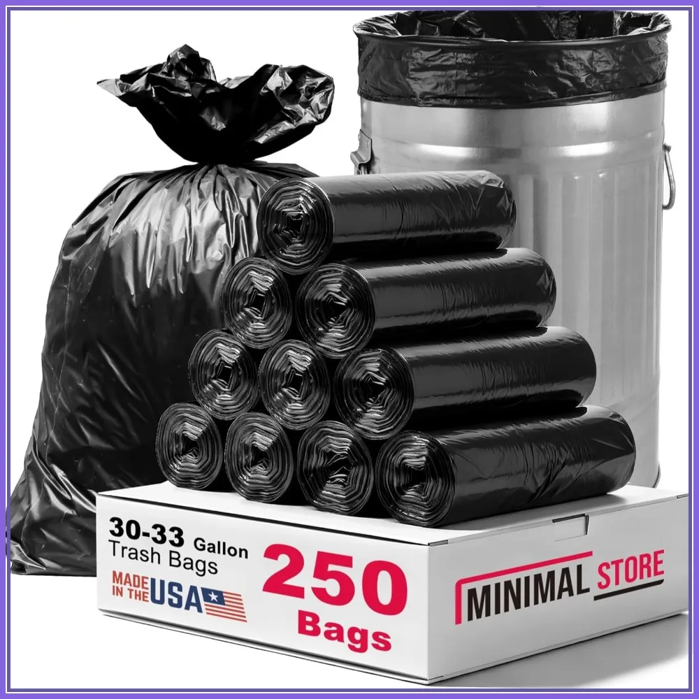 30-33 Gallon Heavy Duty Trash Bags, 250 Count, 32"x38", Black, Durable & Puncture-Resistant for Home Kitchen Commercial
30-33 Gallon Heavy Duty Trash Bags, 250 Count, 32"x38", Black, Durable & Puncture-Resistant for Home Kitchen Commercial