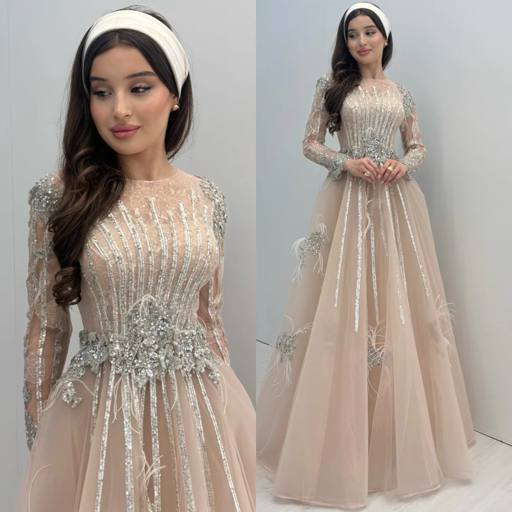 Customized Exquisite Tulle O-Neck Evening Dress Delicate Long Sleeves Prom Dresses Luxury Sweep Train Special Occasion Gowns
Customized Exquisite Tulle O-Neck Evening Dress Delicate Long Sleeves Prom Dresses Luxury Sweep Train Special Occasion Gowns