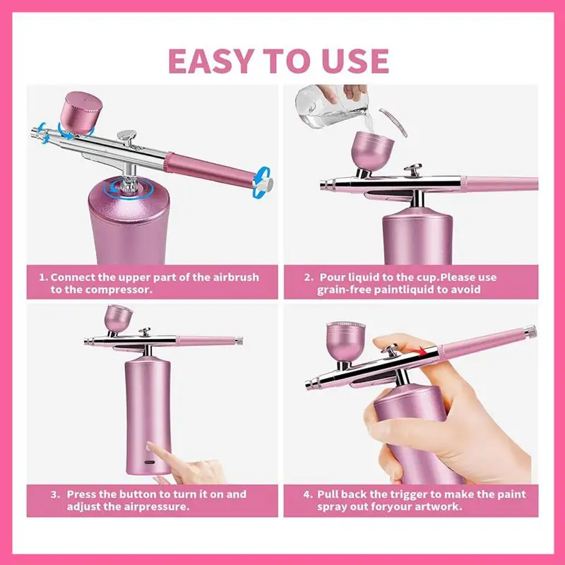 Airbrush Kit With Compressor,20-30PSI Airbrush With 0.3Mm Nozzle For Painting, Tattoo, Nail Art, Model Coloring Durable ,Pink
Airbrush Kit With Compressor,20-30PSI Airbrush With 0.3Mm Nozzle For Painting, Tattoo, Nail Art, Model Coloring Durable ,Pink