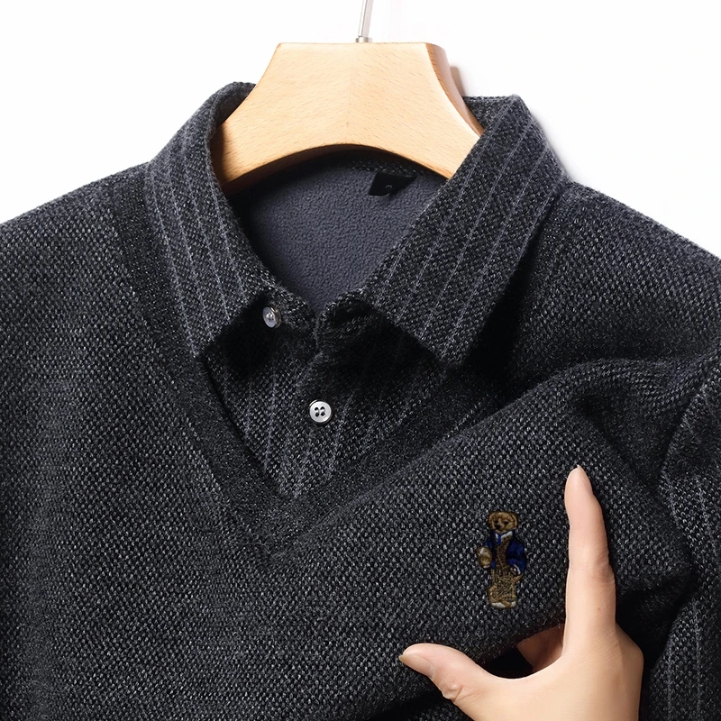 Hot Sales Brand Men's Knit Fake Two-piece Lapel Bear Embroidery Thicken Pullover Winter Business Warm Sweater Casual Men's Wear
Hot Sales Brand Men's Knit Fake Two-piece Lapel Bear Embroidery Thicken Pullover Winter Business Warm Sweater Casual Men's Wear