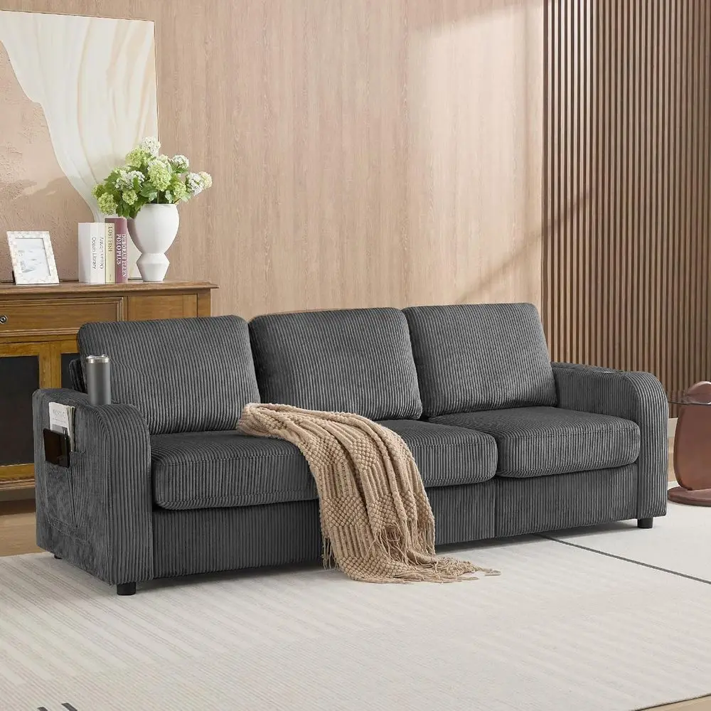 Oversized 3 Seater Couch, Deep Seat Comfort, Grey Corduroy Love Seat with Cup Holders
Oversized 3 Seater Couch, Deep Seat Comfort, Grey Corduroy Love Seat with Cup Holders