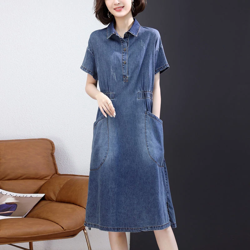 Spring Summer Loose Casual Long Sleeve Lace Up Denim Dress Female Fashion Midi Robe Femme Short Sleeve A-line Vestidos De Fiesta
Spring Summer Loose Casual Long Sleeve Lace Up Denim Dress Female Fashion Midi Robe Femme Short Sleeve A-line Vestidos De Fiesta